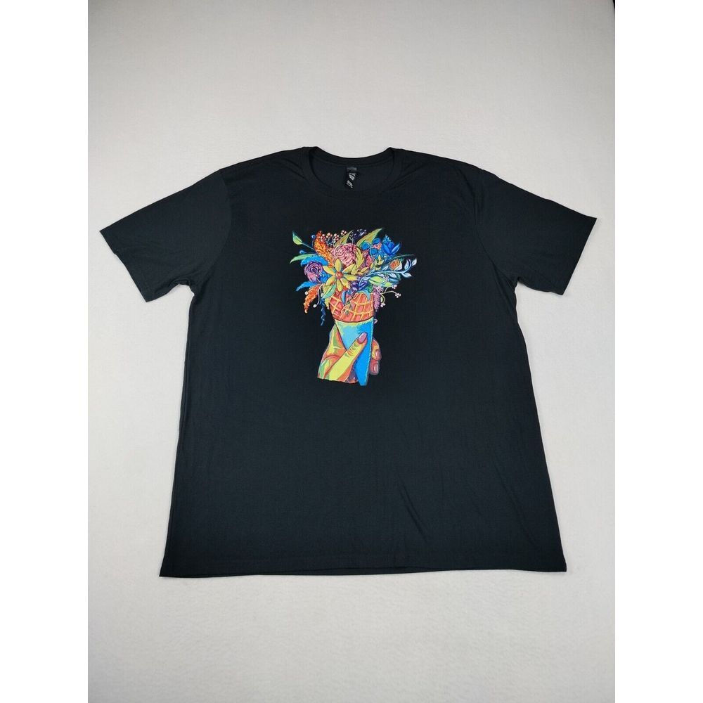 District Shirt Mens 2XL Black Graphic Print Short‎ Sleeve Stretch Art Streetwear